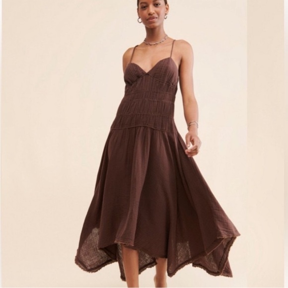 04 Free People Verbena Midi Dress In Chocolate Brown Size medium - Picture 4 of 4